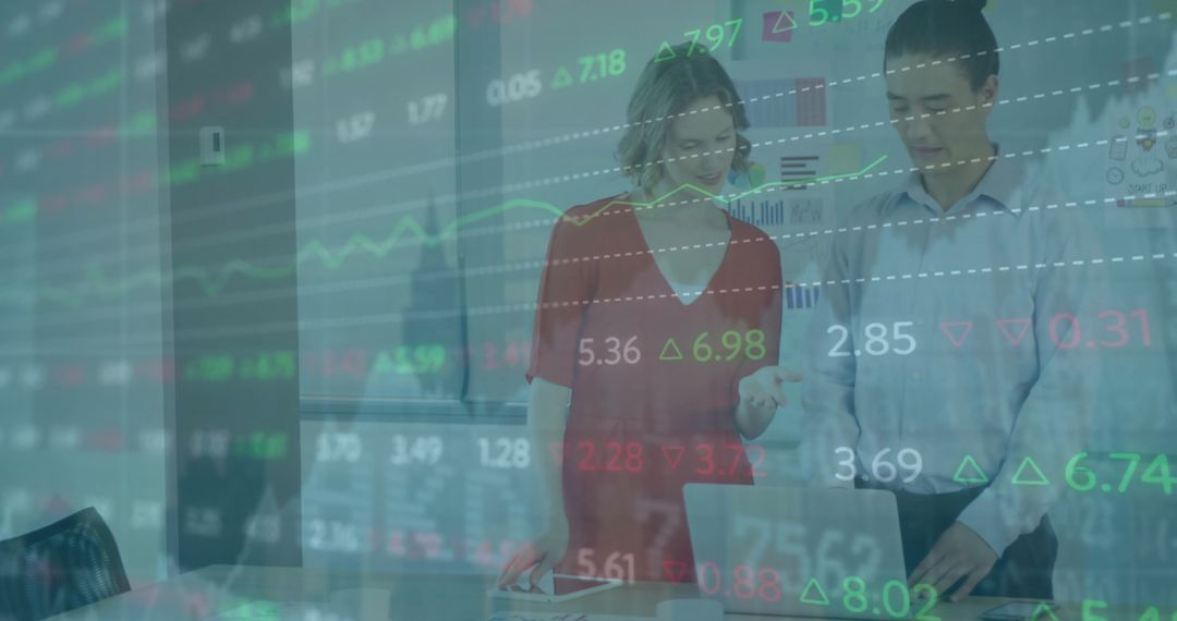 Mixed Ethnicity Business Team Analyzing Real-Time Stock Data