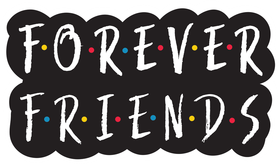 Stylish Forever Friends Text with Colorful Dots on Transparent Background