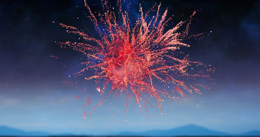 Vibrant Red Fireworks Explosion Against Dark Sky