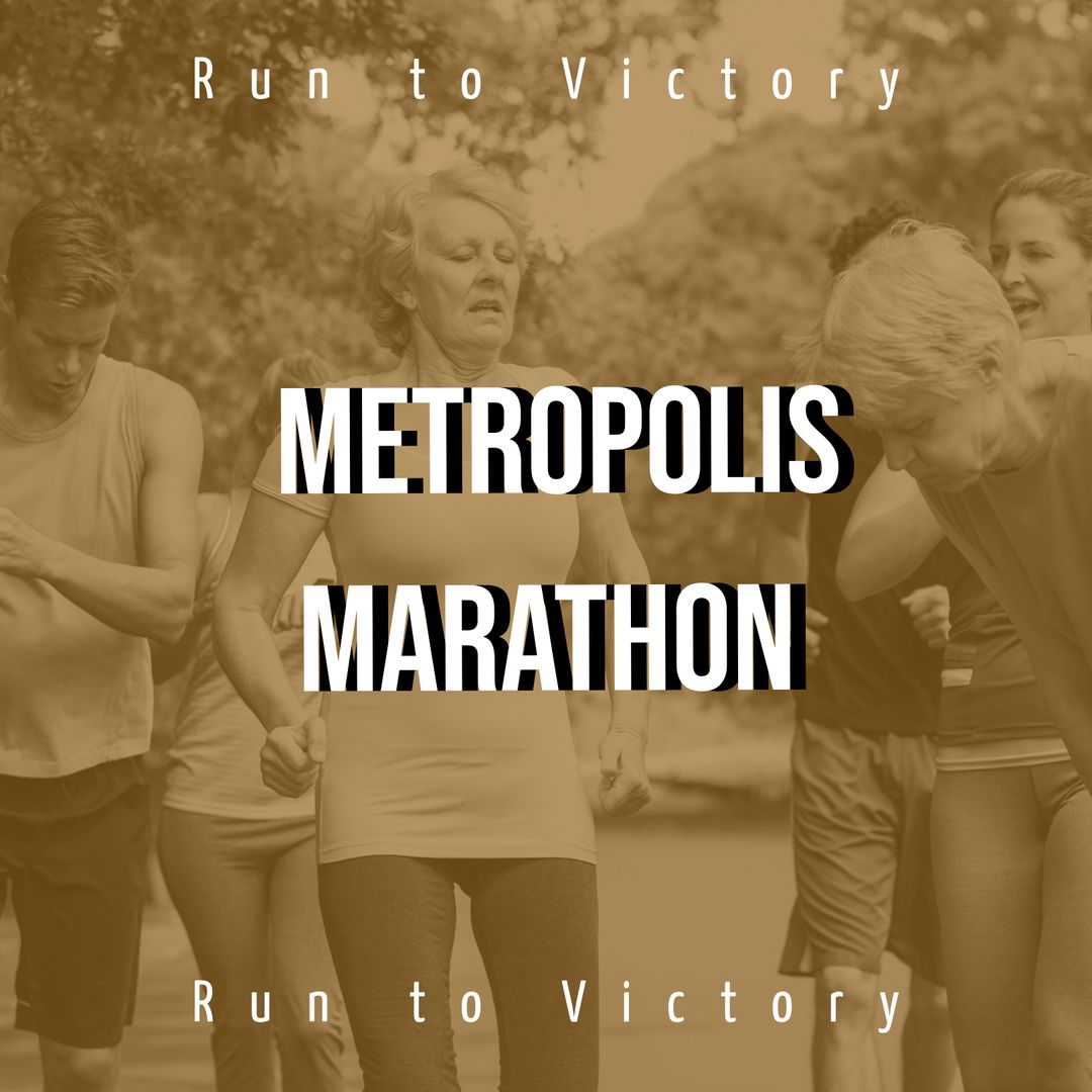 Happy Runners Victory Metropolis Marathon Concept