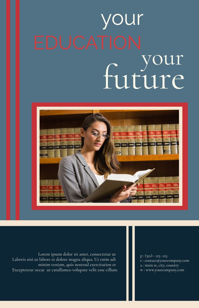 Focused Student Reading Book in Library Promoting Academic Growth