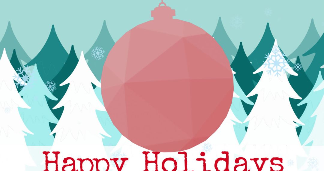 Festive Christmas Greeting with Ornament and Snowy Trees