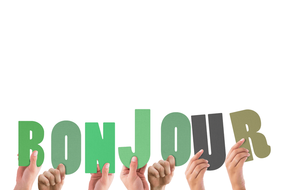 Hands Holding Bonjour Text on Transparent Background