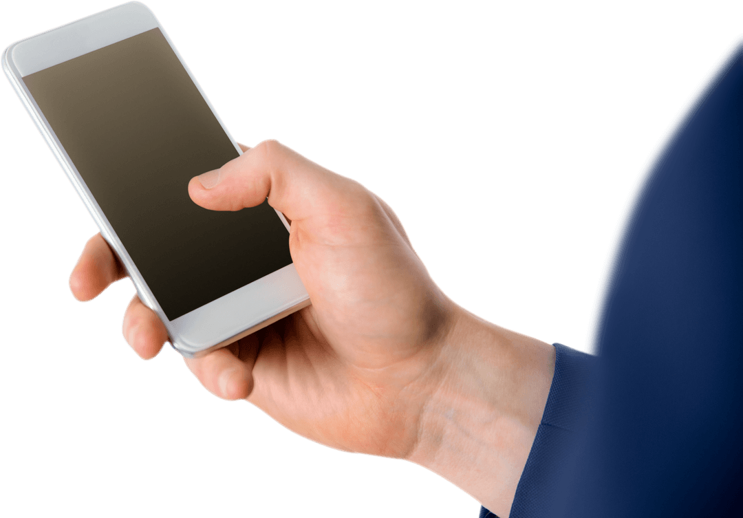 Transparent Background Businessman Holding Smartphone