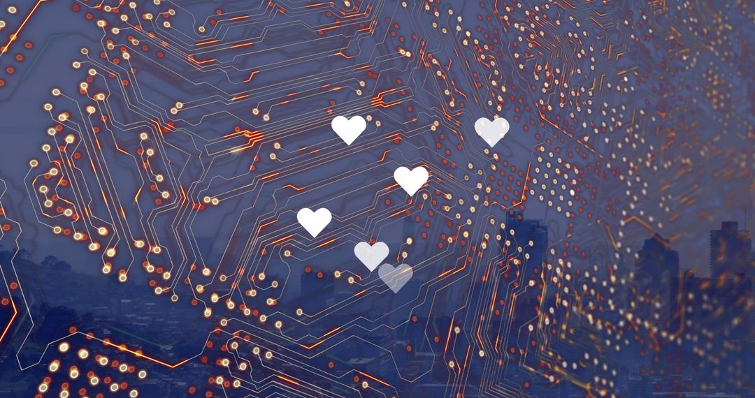 Digital Circuit Board with Heart Icons Technology Concept