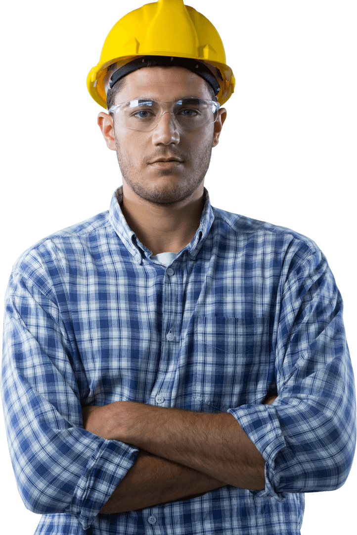 Serious Caucasian Worker Folding Arms in Transparent Background