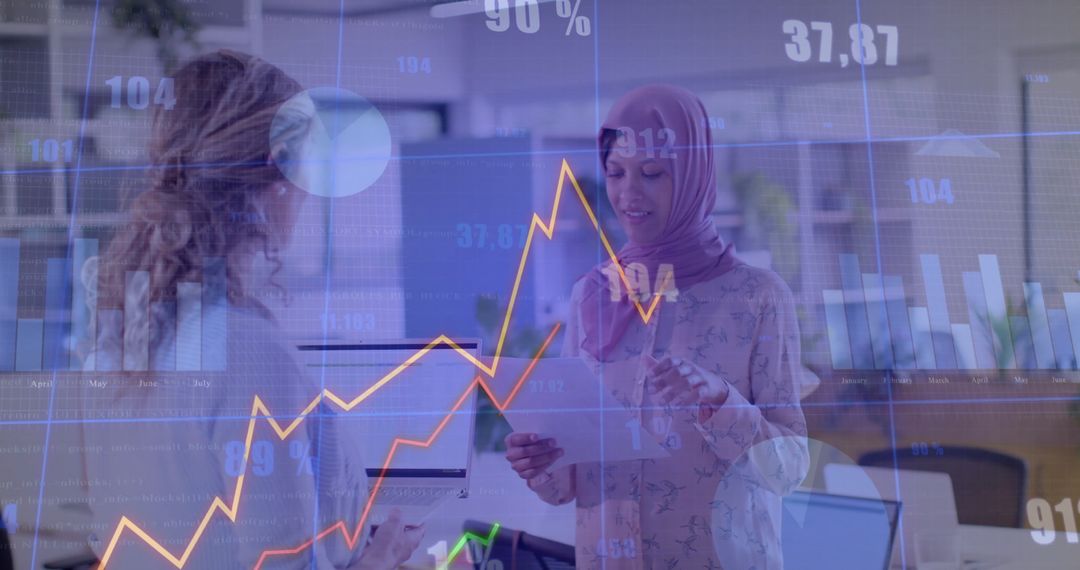 Diverse Professionals Analyzing Data with Digital Overlay