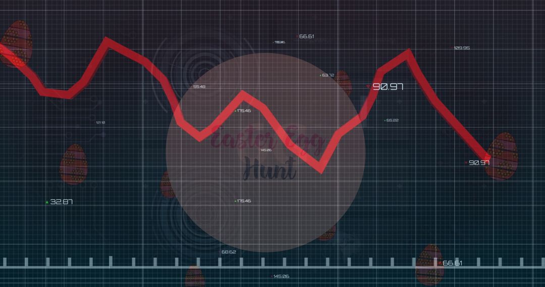 Dynamic Red Line Graph on Digital Data Grid Background