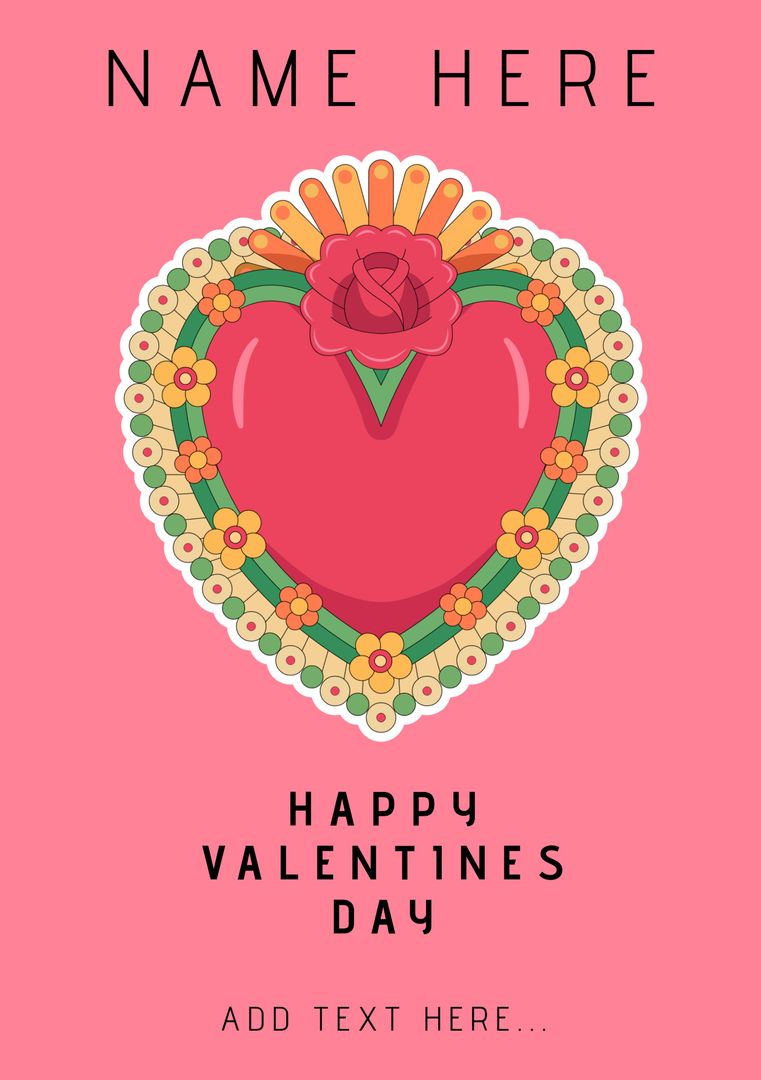 Customizable Valentine Heart with Flower Design Greeting Card