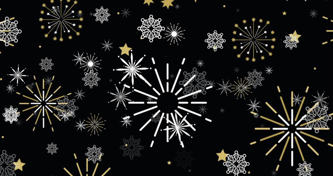 Festive Fireworks and Snowflakes Pattern on Black Background
