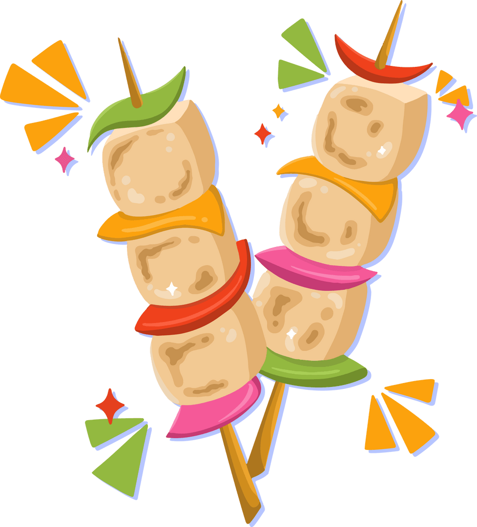 Colorful Cartoon Vegetable Kabobs with Festive Look on Transparent Background