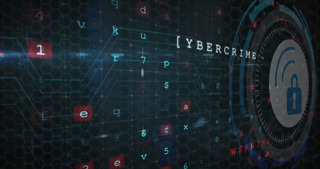 Cybersecurity Lock Icon Amidst Digital Data Grid