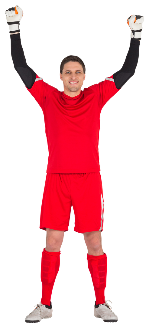 Transparent Soccer Goalkeeper Cheering in All Red Uniform - Download Free Stock Images Pikwizard.com