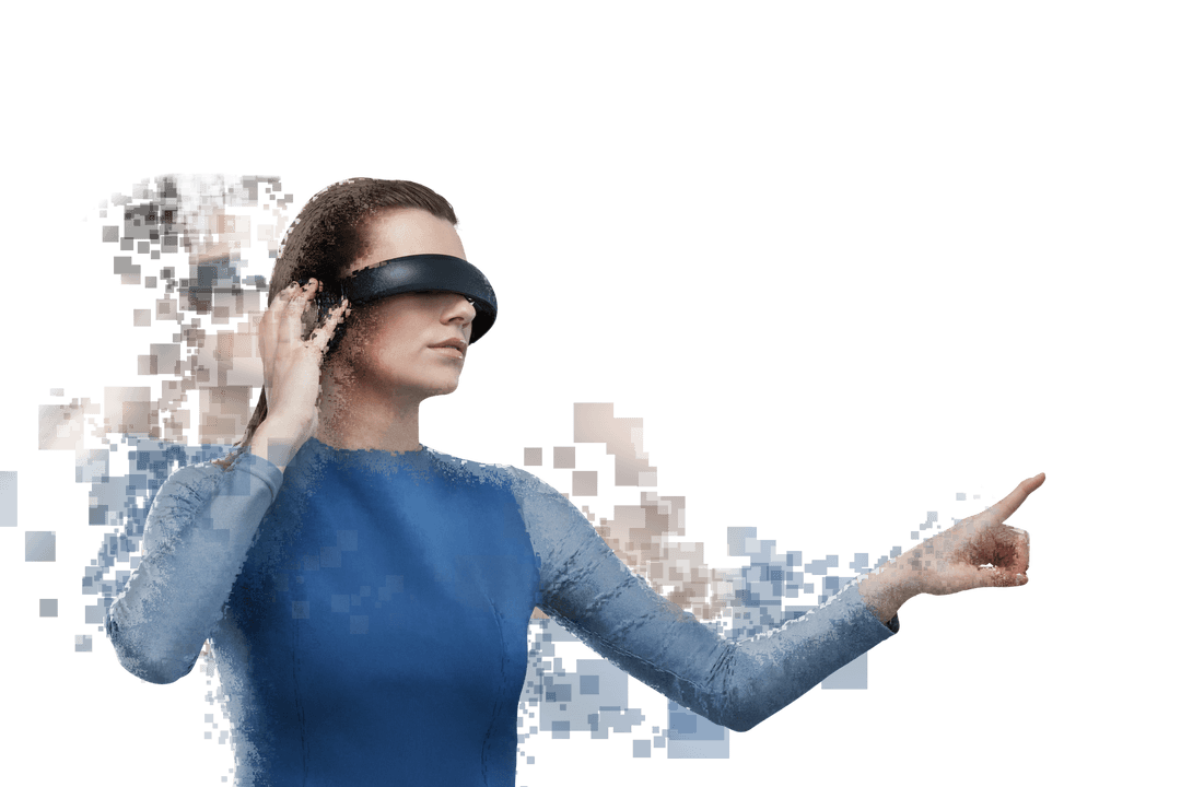 Businesswoman Using VR Headset on Transparent Background