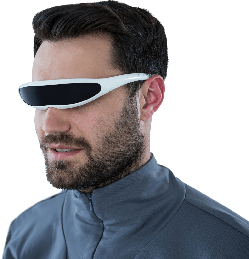 Transparent VR Display Glasses on Modern Man