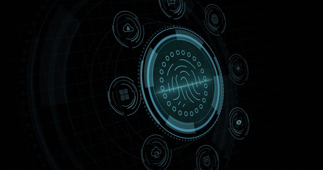 Futuristic Biometric Fingerprint Interface with Digital Icons