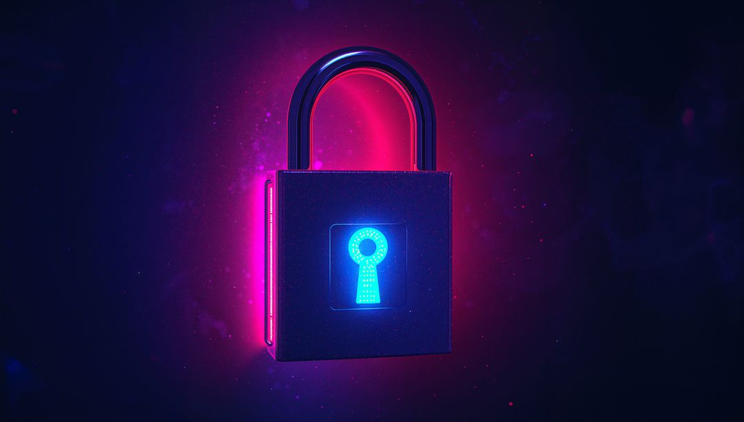 Futuristic Neon Padlock Symbolizing Digital Security