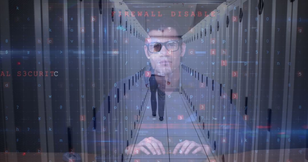 Cybersecurity Threat Concept with Hacker and Server Technology