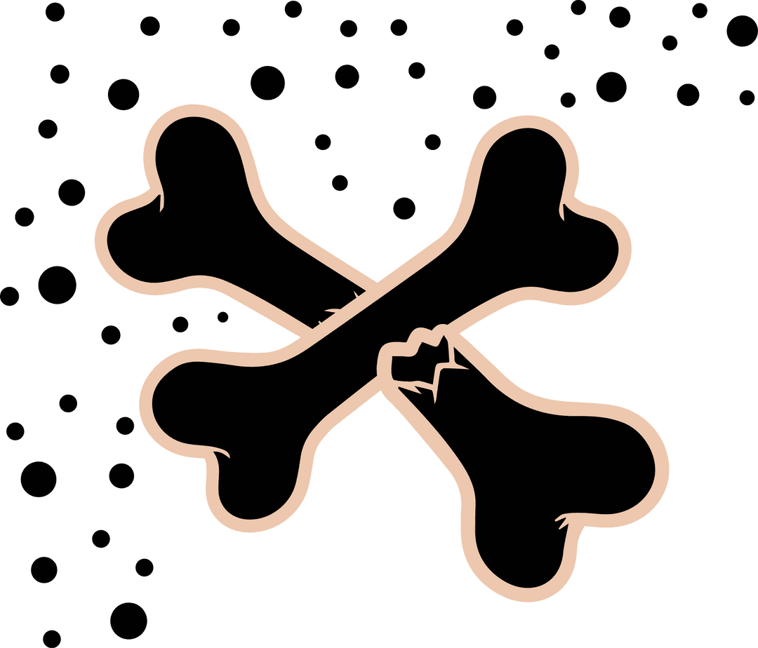 Crossed Cracked Bones on Transparent Background with Dots Graphic