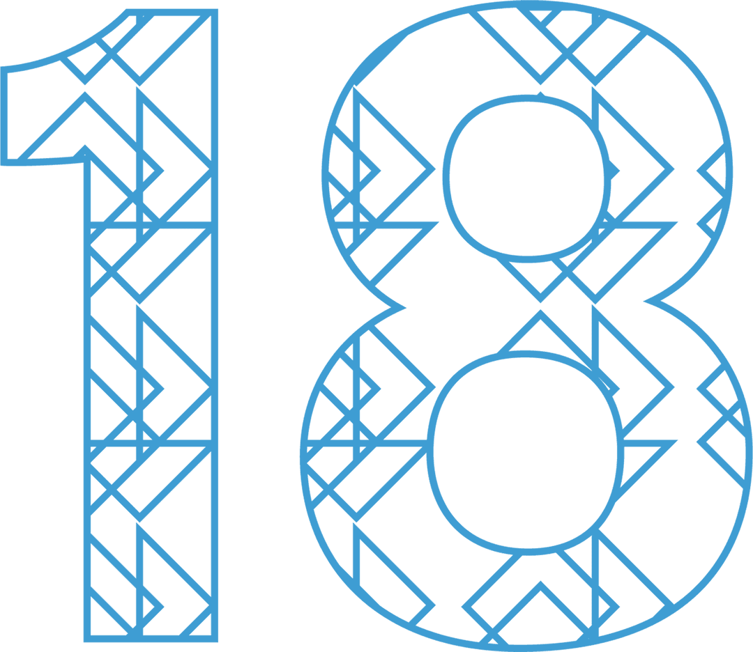 Blue Geometric Number 18 on Transparent Background