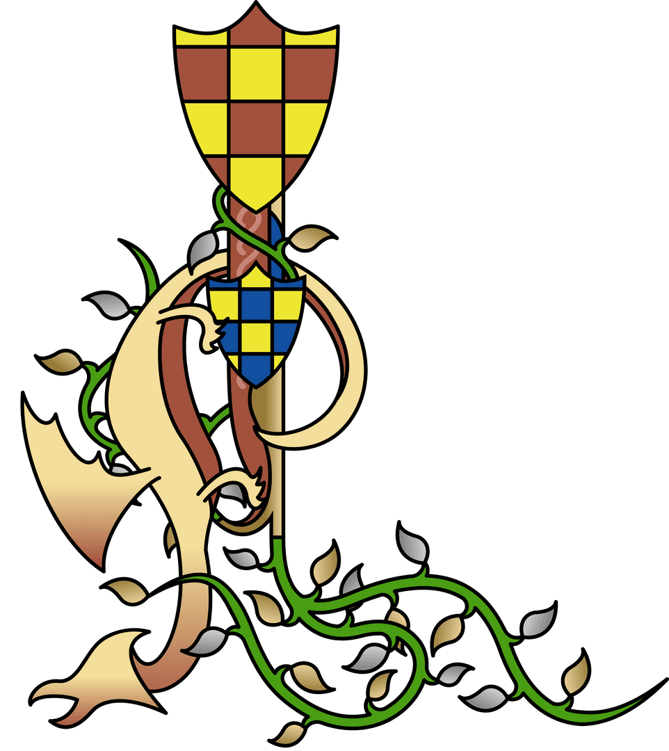 Medieval Crest Design with Shield, Emblem and Vines Transparent Background
