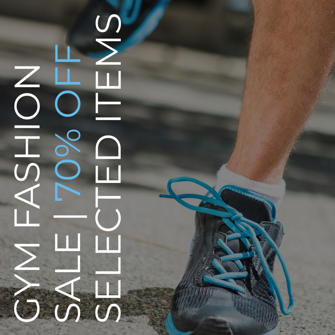 Fitness Apparel Sale Promotion with Tying Sneakers Symbolizing Readiness