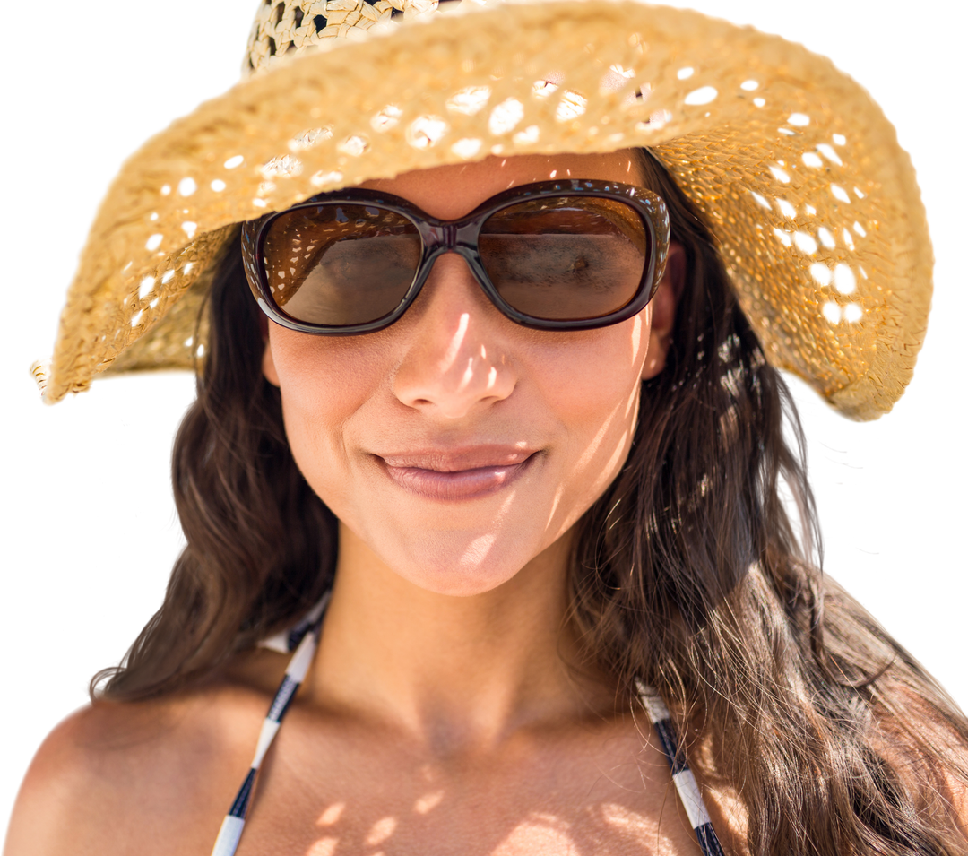 Smiling Woman with Sun Hat and Sunglasses on Transparent Background - Download Free Stock Images Pikwizard.com