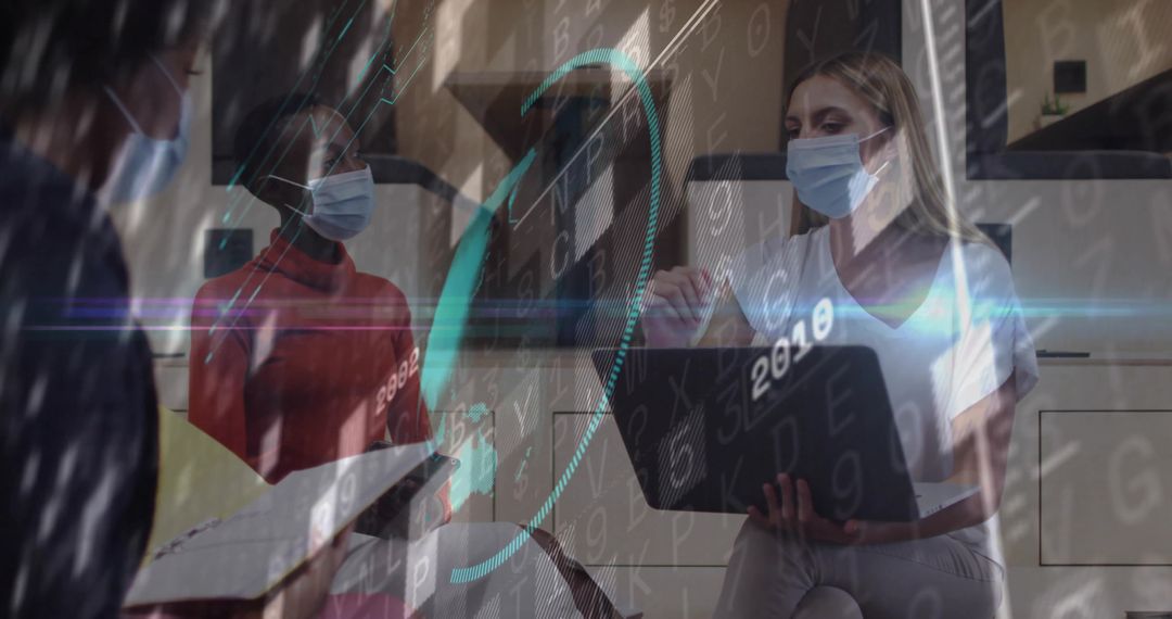 Healthcare Professional Presenting to Patients in Clinic with Data Overlay