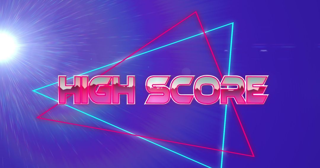 Retro Neon High Score Sign with Triangular Light Streaks