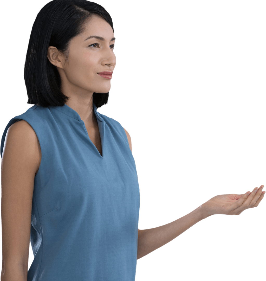 Businesswoman Holding Invisible Object Transparent Background
