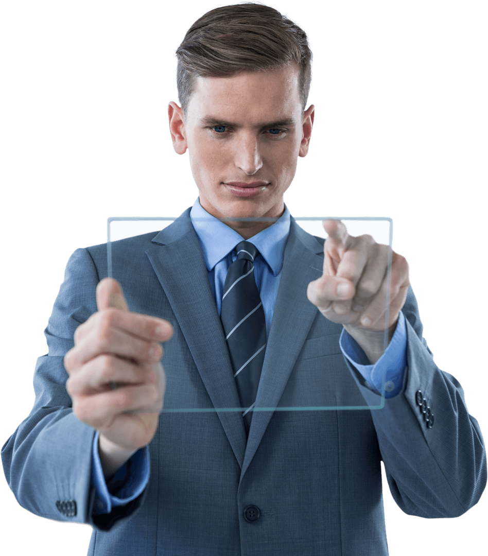 Businessman Interacting With Transparent Glass Screen