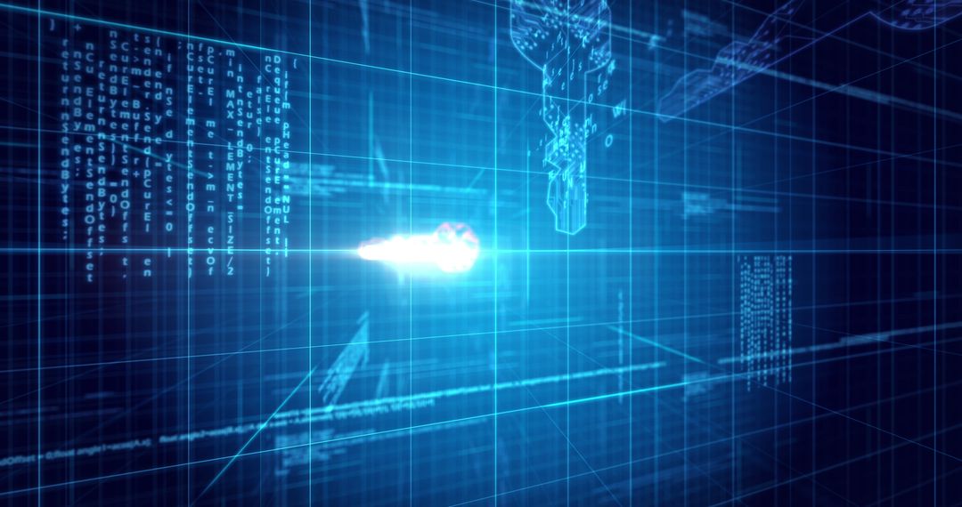 Digital Security Key Hovering Over Blue Cyber Matrix Background