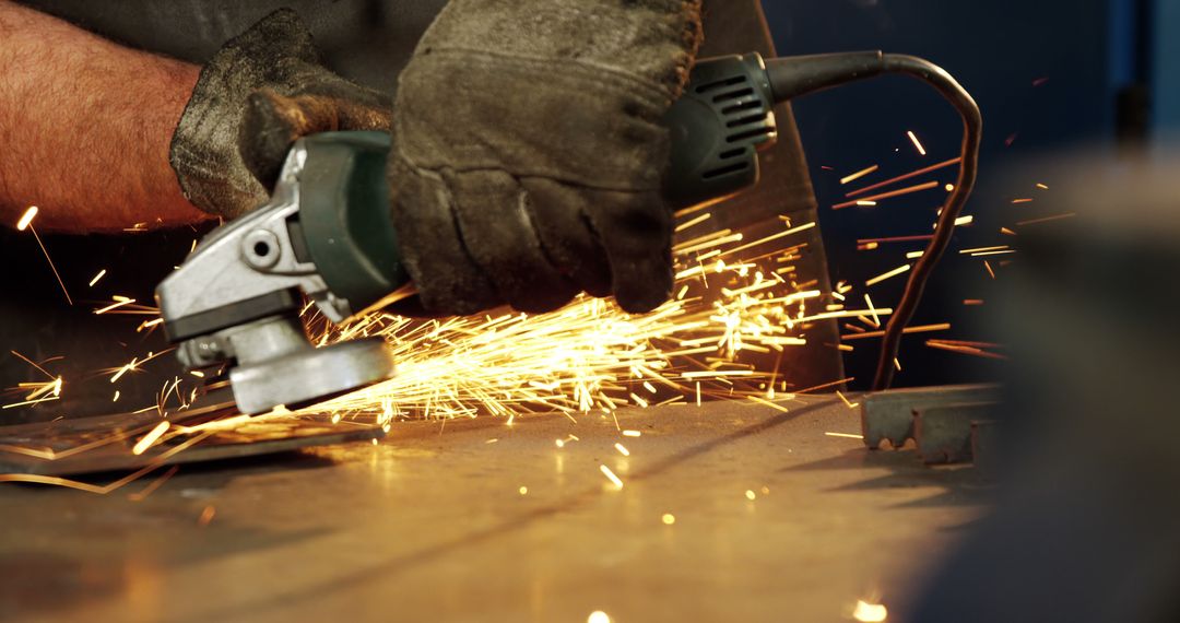 Worker Using Angle Grinder Creating Sparks in Workshop - Free Images, Stock Photos and Pictures on Pikwizard.com