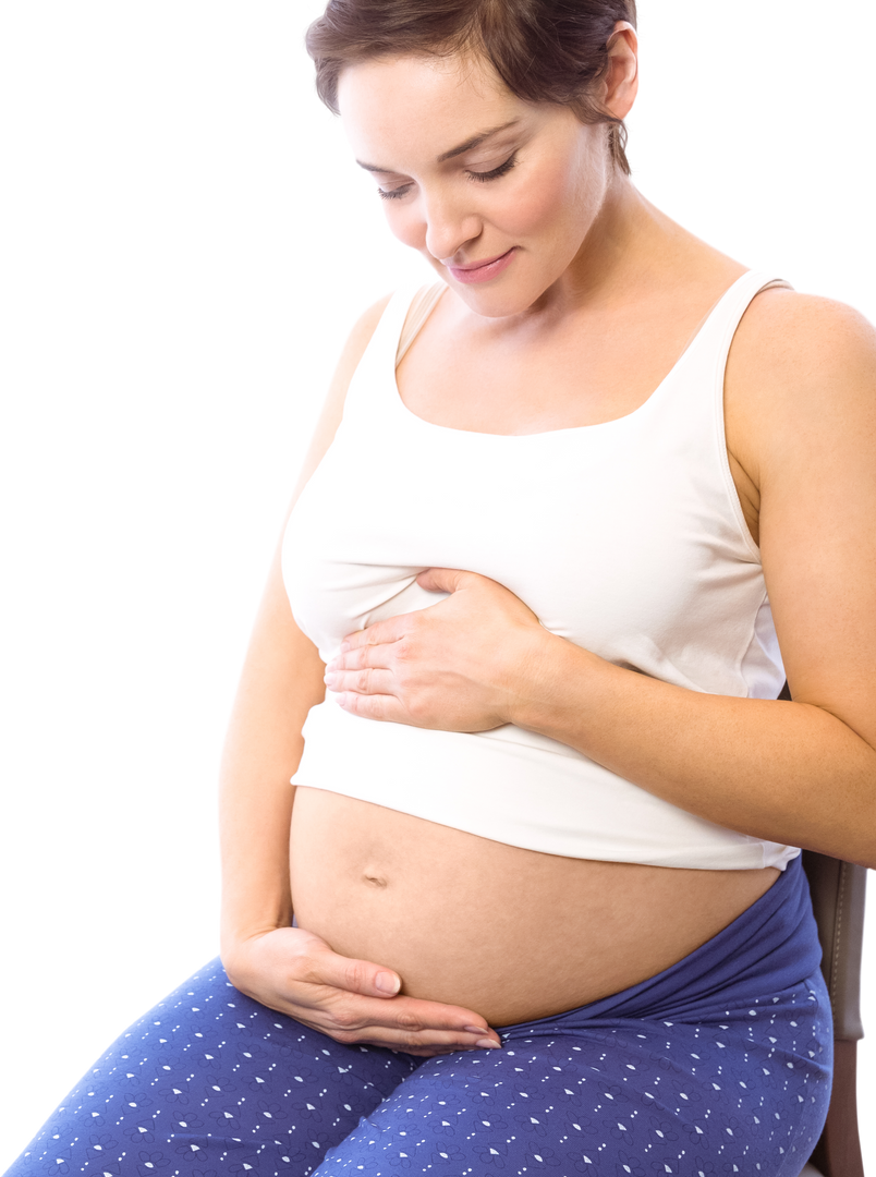 Pregnant Woman Smiling at Baby Bump on Transparent Background - Download Free Stock Images Pikwizard.com