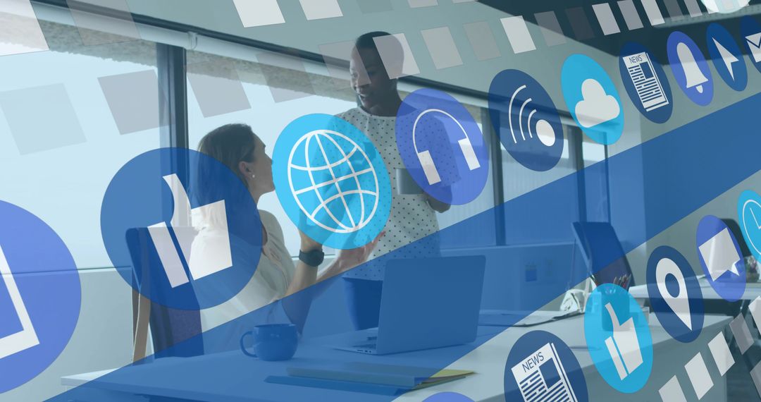 Digital Collaboration at Modern Office Environment with Icons