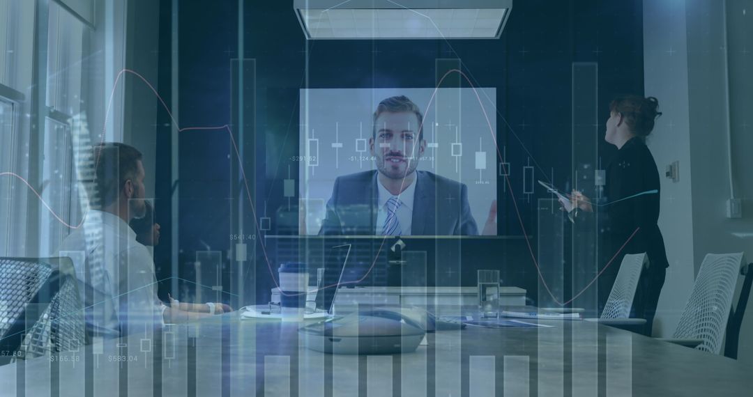 Virtual Meeting with Financial Data Visualization in Office