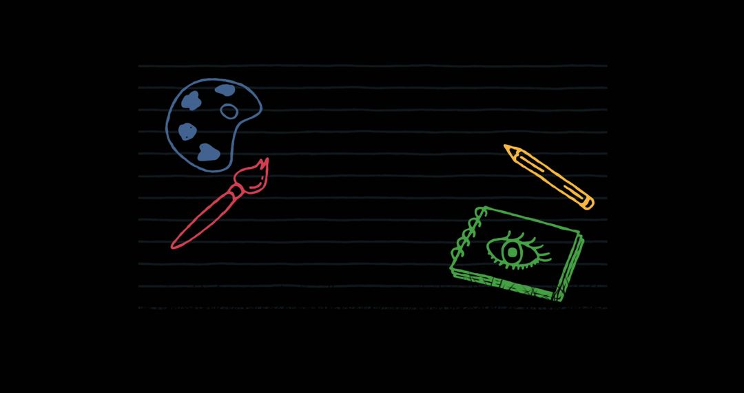 Art Education Tools Icon Set on Minimal Blackboard Background