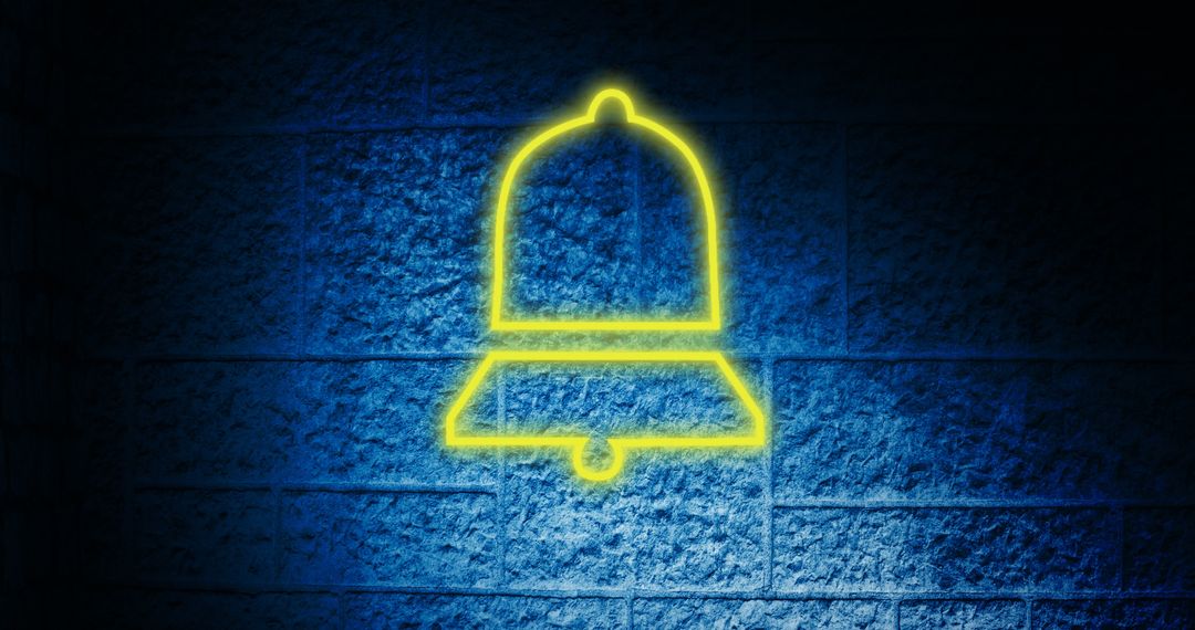 Glowing Neon Bell Notification on a Brick Wall Background - Free Images, Stock Photos and Pictures on Pikwizard.com