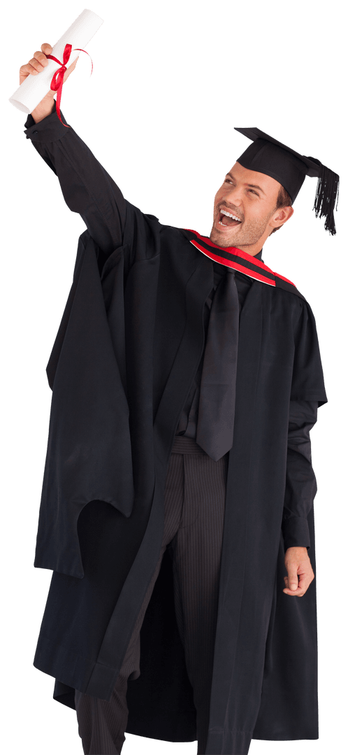 Transparent Graduate Celebrating with Diploma and Cap Gown