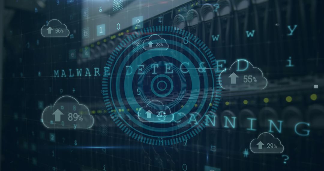 Digital Security Concept with Data Clouds and Server Rack