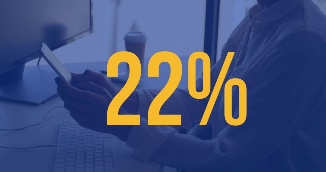 Businesswoman Using Smartphone with Digital 22% Overlay