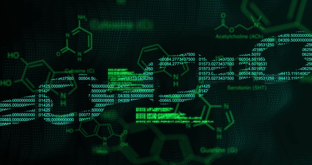 Abstract Digital Blockchain Data and Scientific Molecules Background