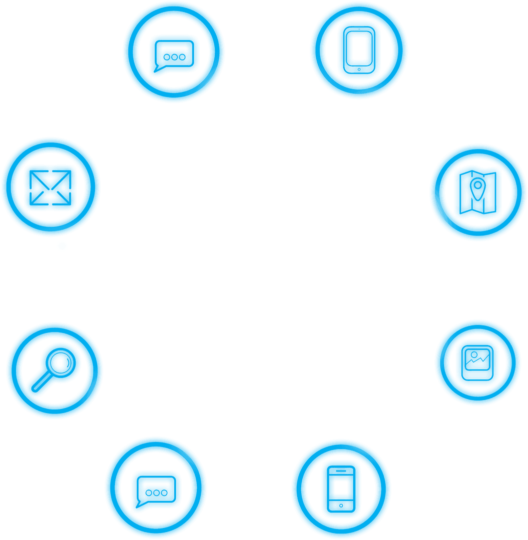 Set of Transparent Blue Circular Icons for Various Applications