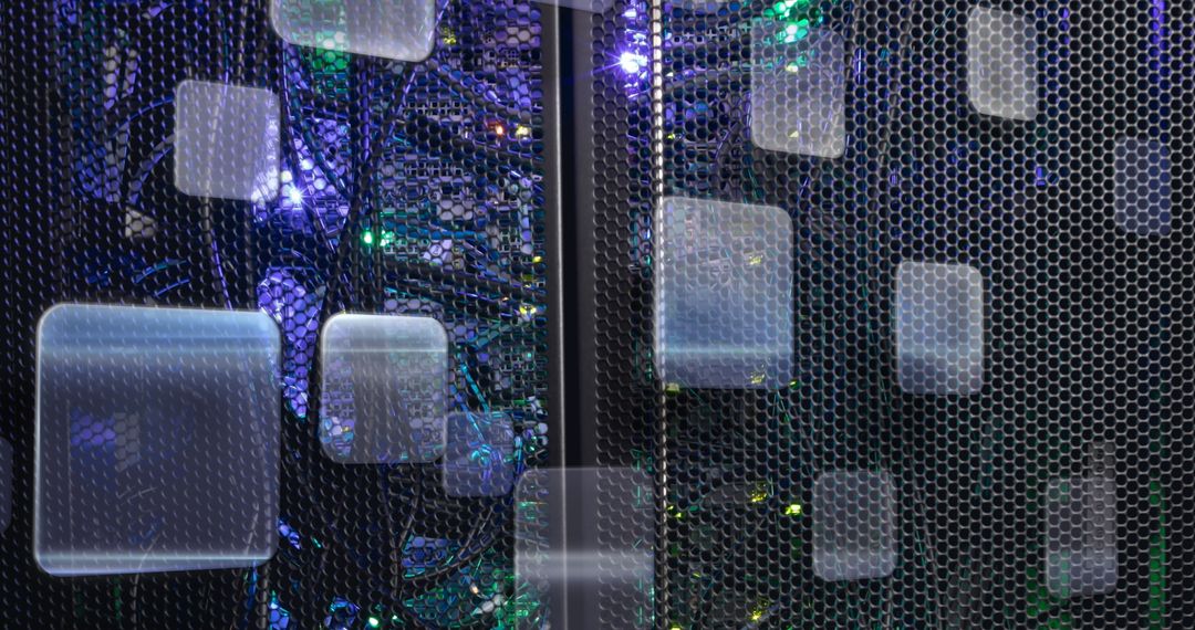 Digital icons on computer server representing data storage technologies