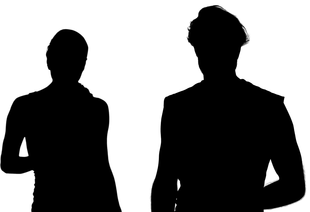 Transparent silhouette of couple standing facing each other