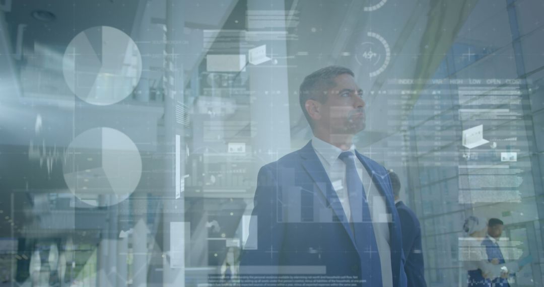 Businessman Analyzing Virtual Financial Data Interface