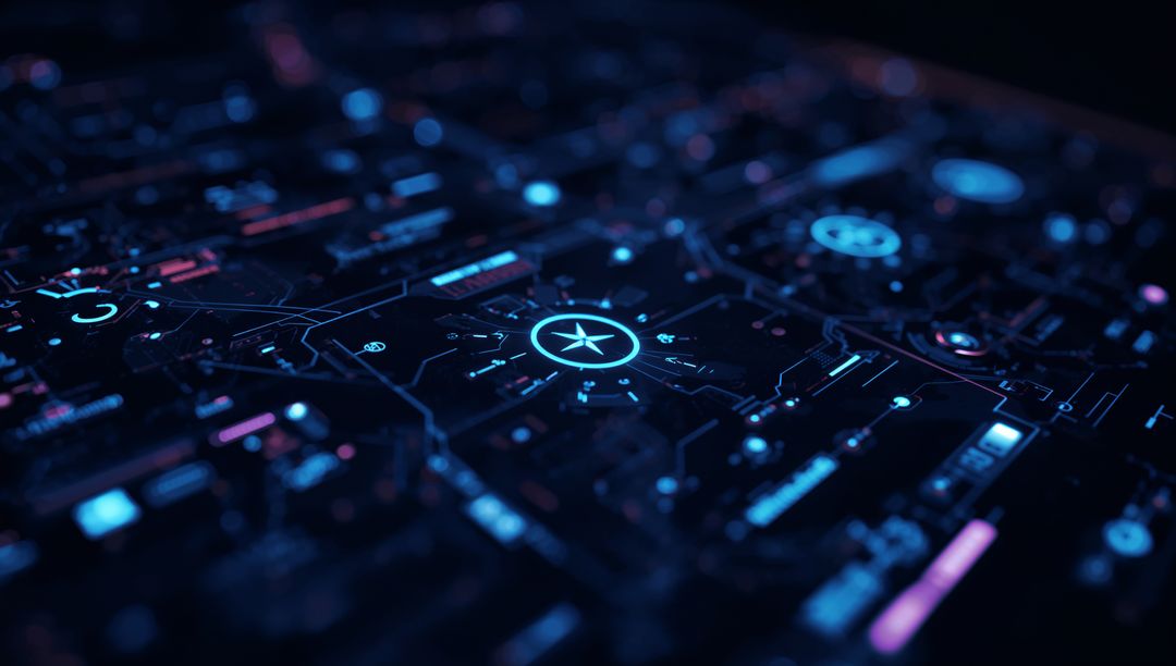 Futuristic Digital Network Interface with Glowing Node