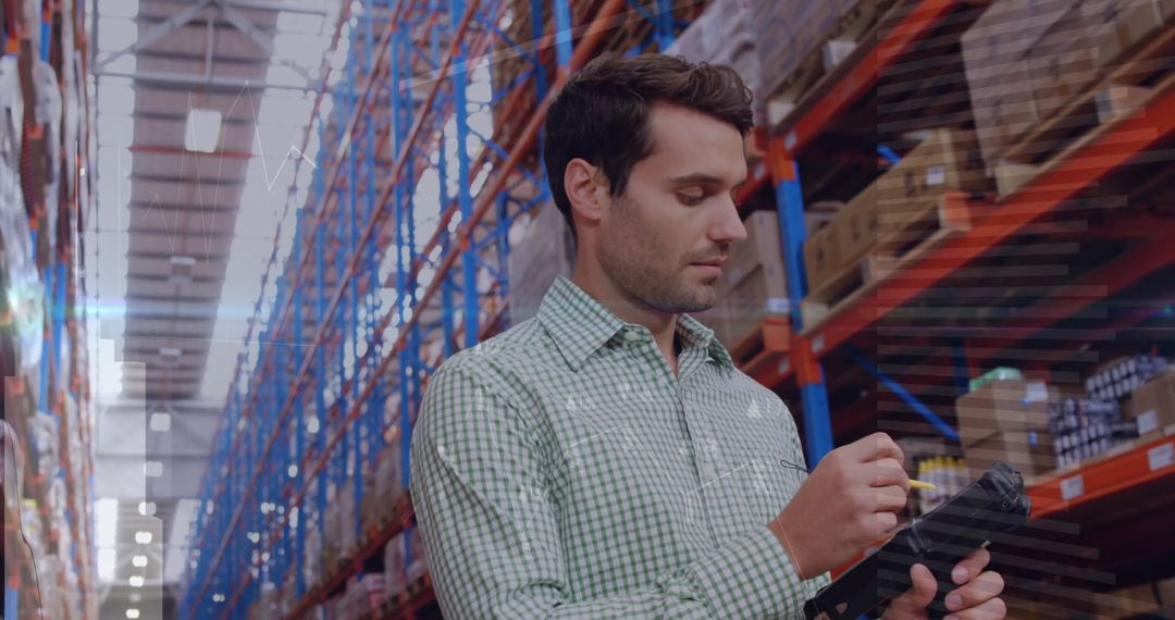 Warehouse Worker Scanning Boxes for Efficient Inventory Management