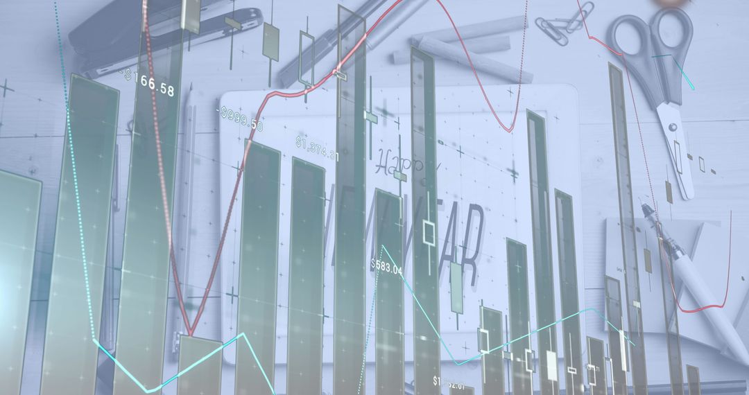 Digital Graphs on Tablet with New Year Message and Stationery