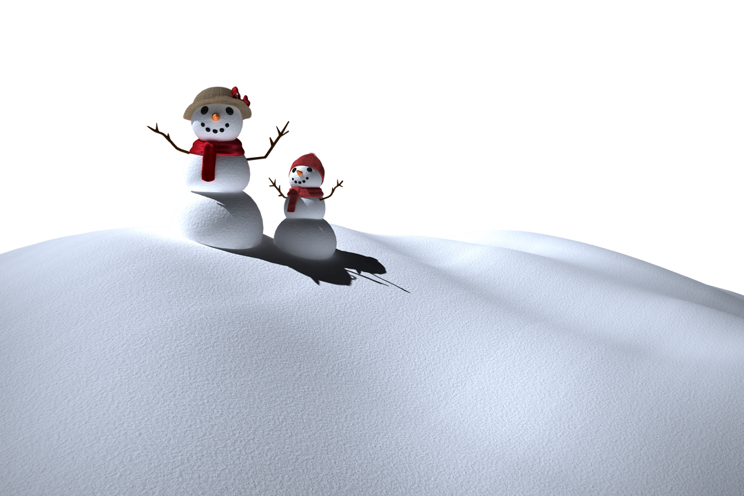 Vector Illustration of Two Smiling Snowmen in Snow on Transparent Background - Download Free Stock Images Pikwizard.com